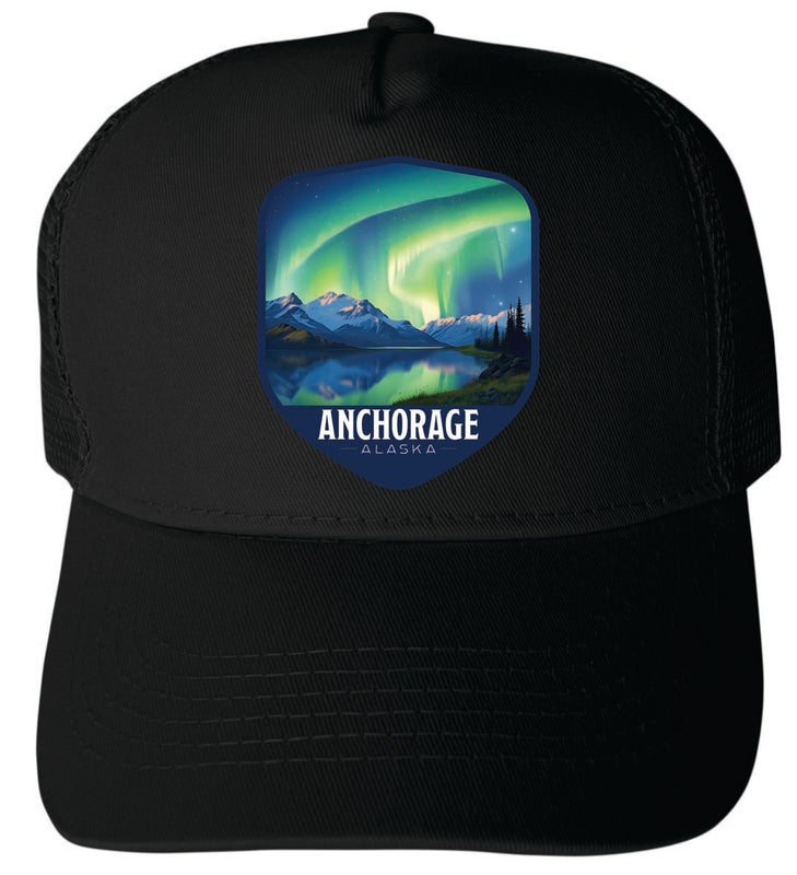 Anchorage Alaska Unisex Mesh Back Trucker Hat with Adjustable Snapback Black