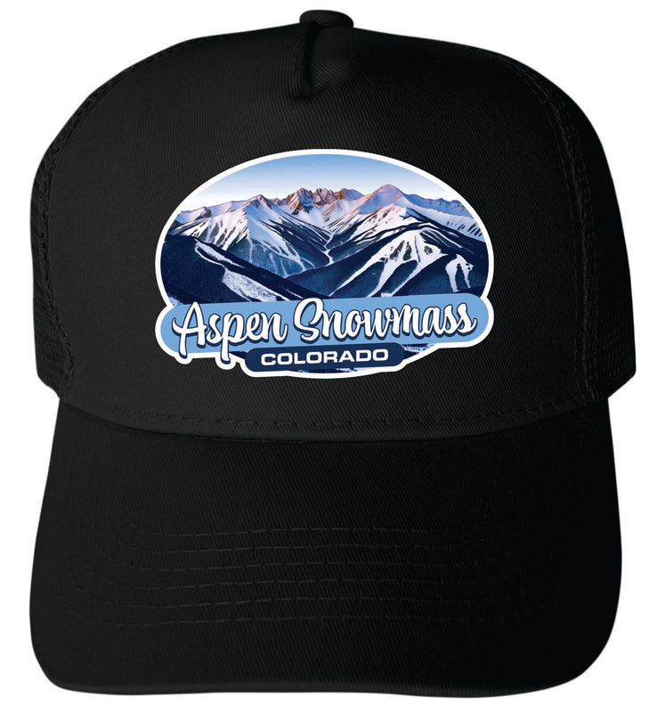 Aspen Snowmass Colorado Unisex Mesh Back Trucker Hat with Adjustable Snapback Black