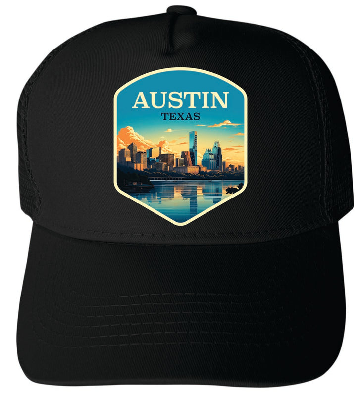 Austin Texas Unisex Mesh Back Trucker Hat with Adjustable Snapback Black