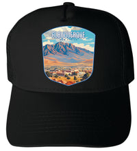 Load image into Gallery viewer, Albuquerque New Mexico Design A Black Unisex Mesh Back Trucker Hat with Adjustable Snapback Single
