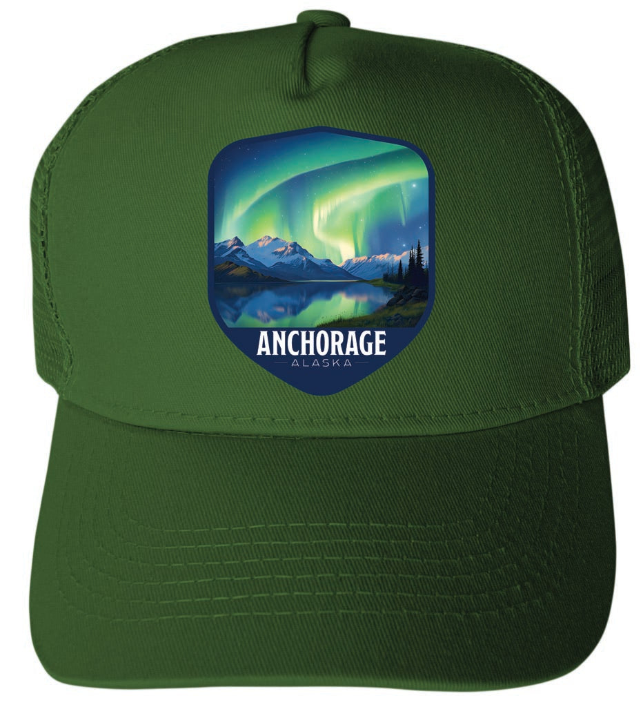 Anchorage Alaska Aurora Borelais Design Green Unisex Mesh Back Trucker Hat with Adjustable Snapback 2-Pack