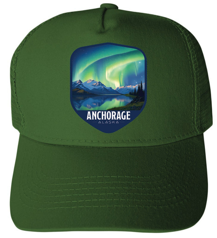 Anchorage Alaska Aurora Borelais Design Green Unisex Mesh Back Trucker Hat with Adjustable Snapback 2-Pack