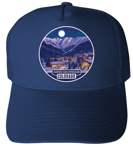 Aspen Snowmass Design B Navy Unisex Mesh Back Trucker Hat with Adjustable Snapback 4-Pack