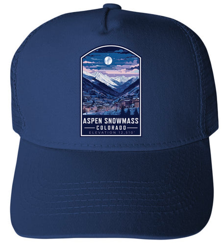 Aspen Snowmass Design C Navy Unisex Mesh Back Trucker Hat with Adjustable Snapback 4-Pack