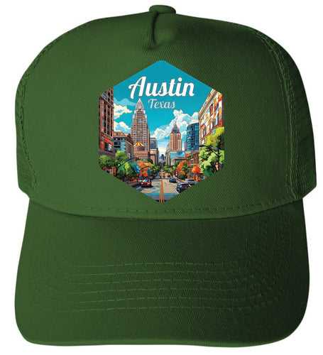 Austin Texas Design B Green Unisex Mesh Back Trucker Hat with Adjustable Snapback 2-Pack