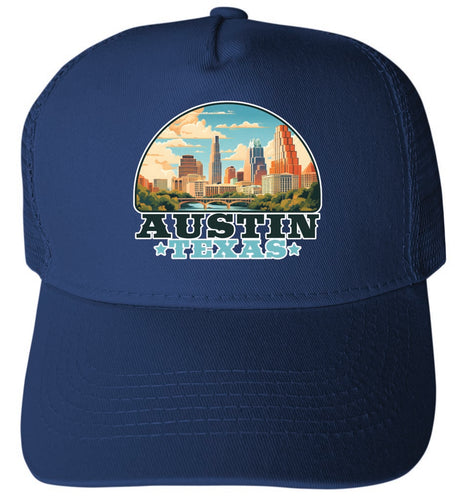 Austin Texas Design C Navy Unisex Mesh Back Trucker Hat with Adjustable Snapback 2-Pack