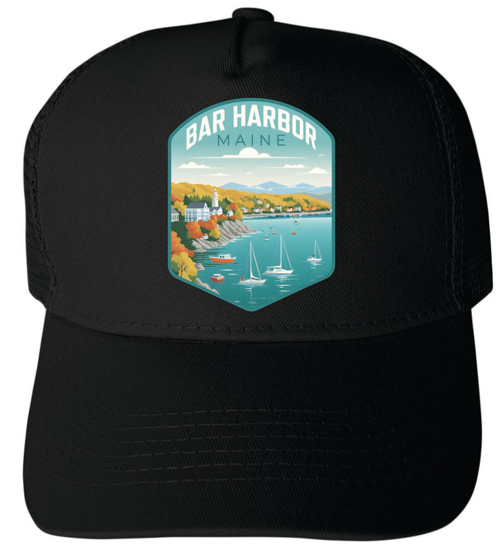 Bar Harbor Maine Unisex Mesh Back Trucker Hat with Adjustable Snapback Black