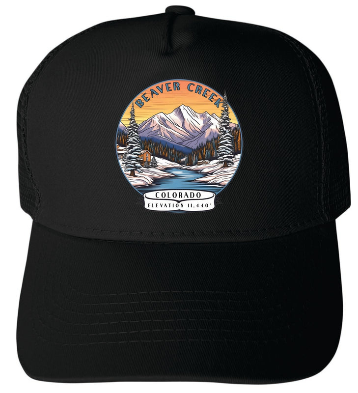 Beaver Creek Colorado Unisex Mesh Back Trucker Hat with Adjustable Snapback Black