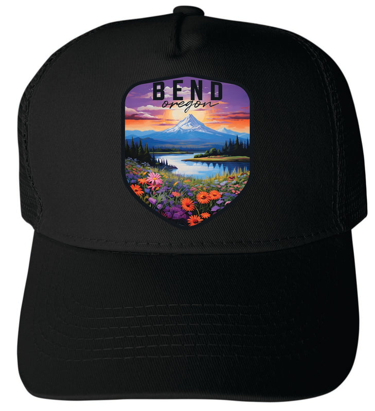 Bend Oregon Unisex Mesh Back Trucker Hat with Adjustable Snapback Black