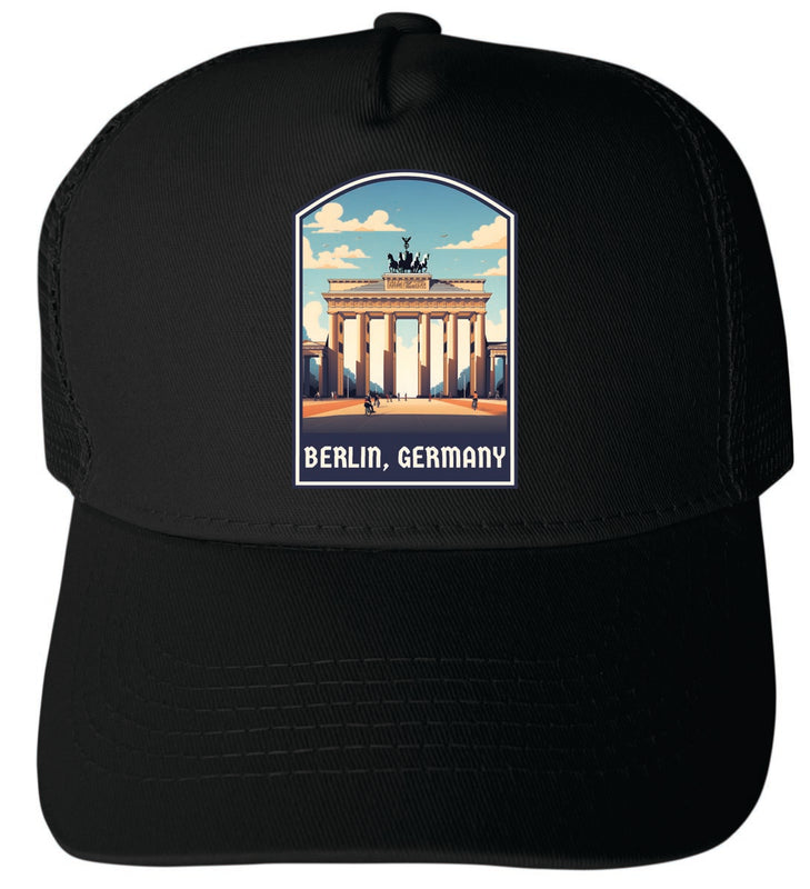 Berlin Germany Unisex Mesh Back Trucker Hat with Adjustable Snapback Black