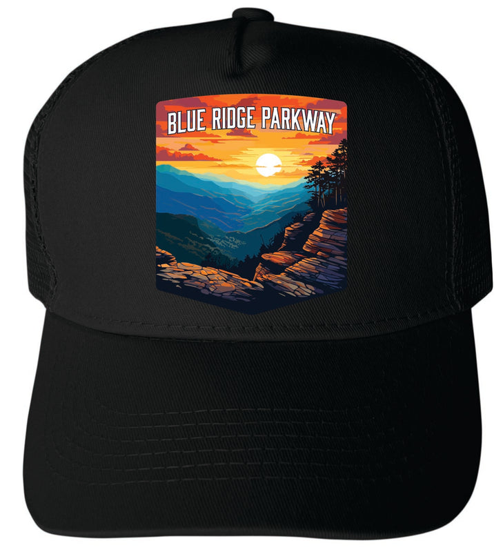 Blue Ridge Parkway Unisex Mesh Back Trucker Hat with Adjustable Snapback Black