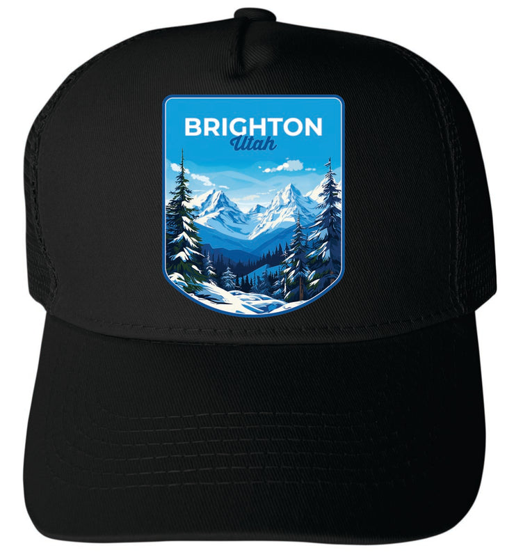 Brighton Utah Unisex Mesh Back Trucker Hat with Adjustable Snapback Black