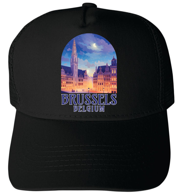 Brussels Belgium Unisex Mesh Back Trucker Hat with Adjustable Snapback Black