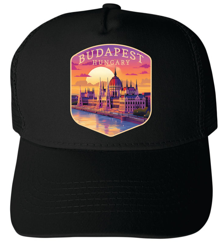 Budapest Hungary Unisex Mesh Back Trucker Hat with Adjustable Snapback Black