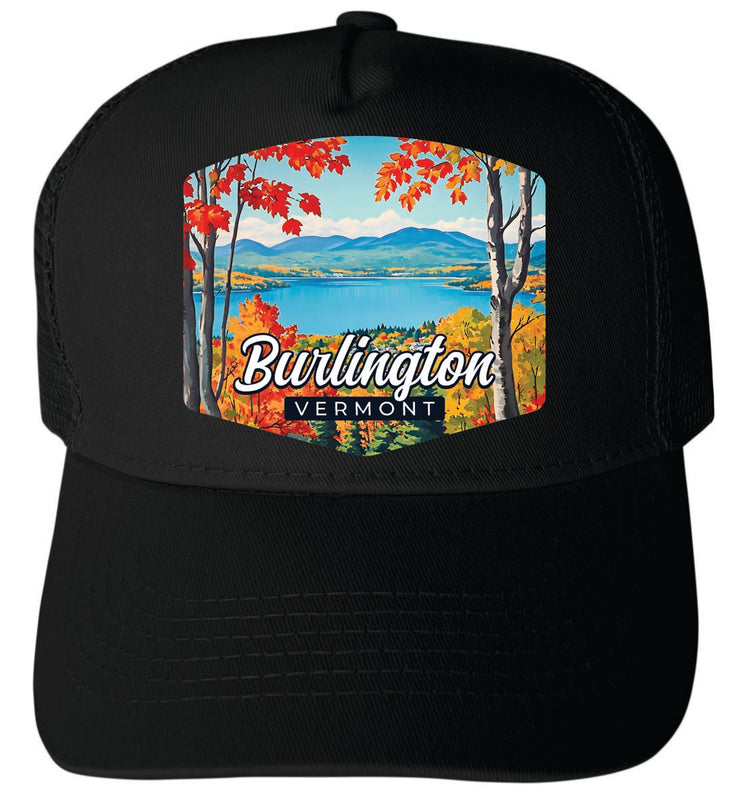 Burlington Vermont Unisex Mesh Back Trucker Hat with Adjustable Snapback Black
