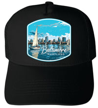Load image into Gallery viewer, Baltimore Maryland Design B Unisex Mesh Back Trucker Hat with Adjustable Snapback
