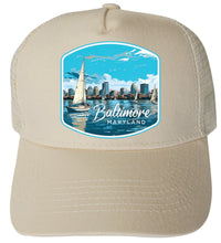 Load image into Gallery viewer, Baltimore Maryland Design B Unisex Mesh Back Trucker Hat with Adjustable Snapback
