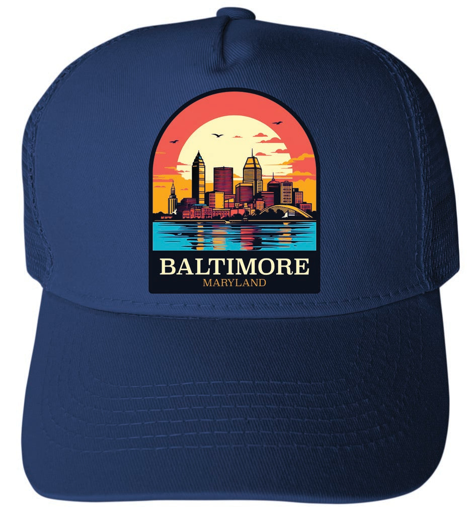 Baltimore Maryland Design C Navy Unisex Mesh Back Trucker Hat with Adjustable Snapback 2-Pack
