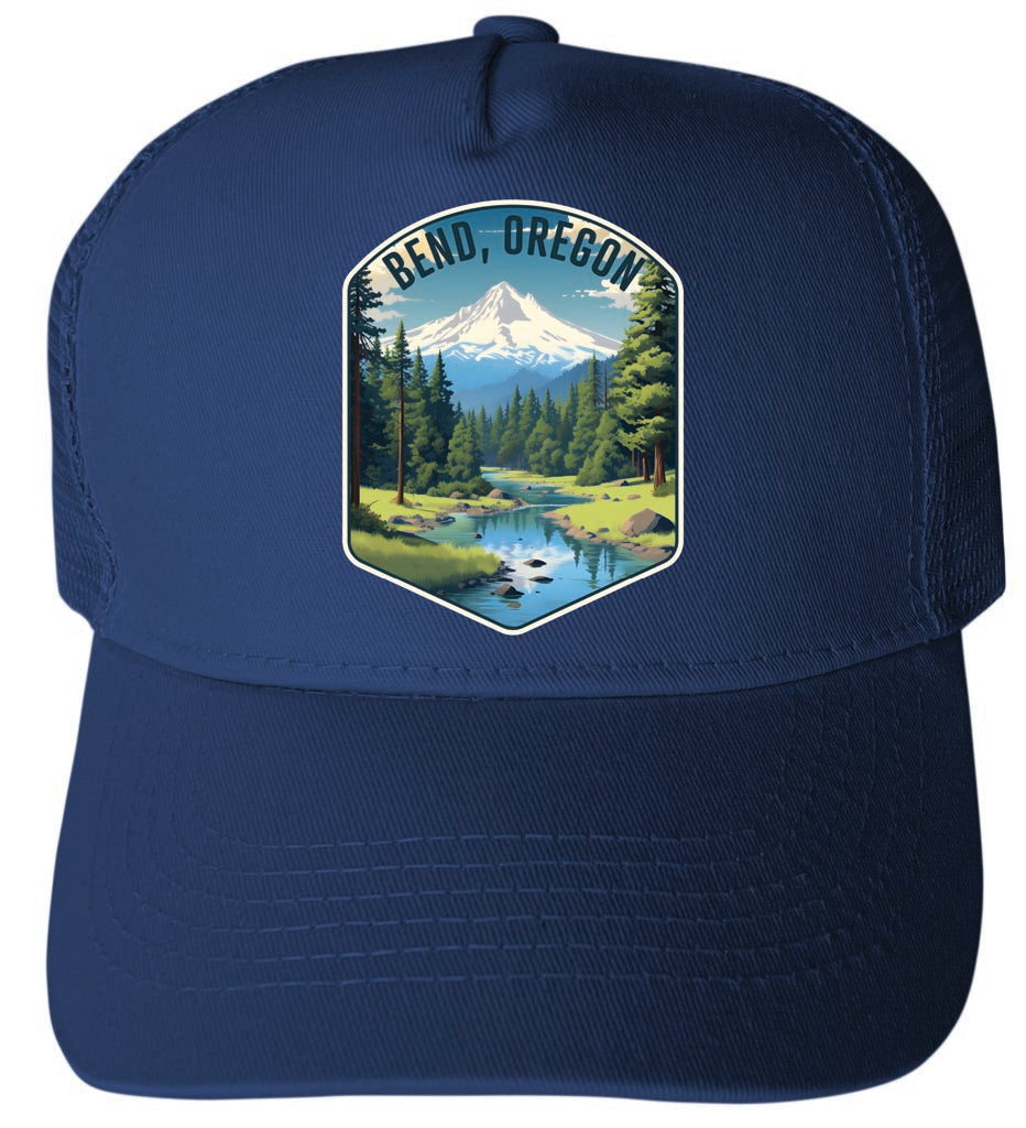 Bend Oregon Design B Navy Unisex Mesh Back Trucker Hat with Adjustable Snapback 4-Pack