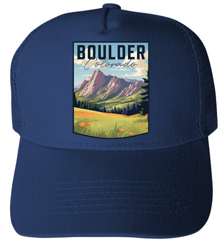 Boulder Colorado Bear Peak Design Navy Unisex Mesh Back Trucker Hat with Adjustable Snapback 4-Pack