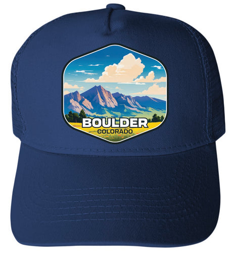 Boulder Colorado Mountains Design Navy Unisex Mesh Back Trucker Hat with Adjustable Snapback 4-Pack