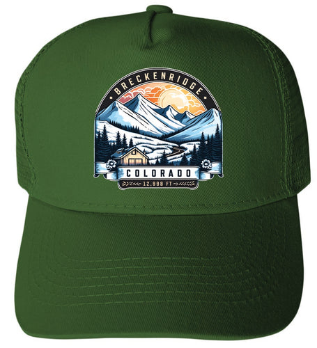 Breckenridge Colorado Design C Green Unisex Mesh Back Trucker Hat with Adjustable Snapback 4-Pack