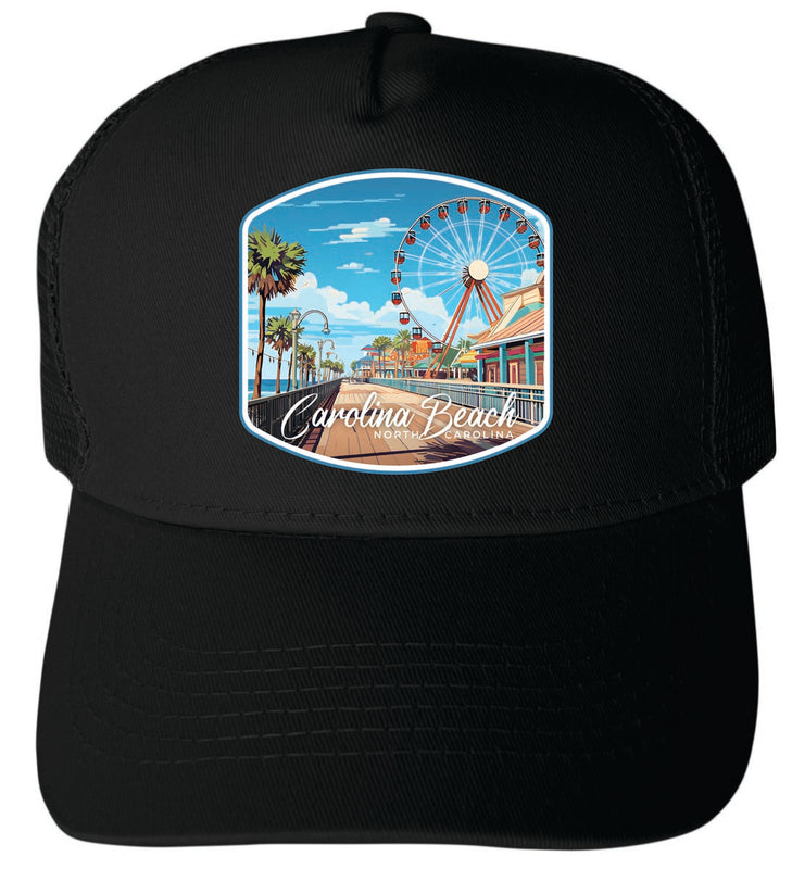 Carolina Beach NC Unisex Mesh Back Trucker Hat with Adjustable Snapback Black