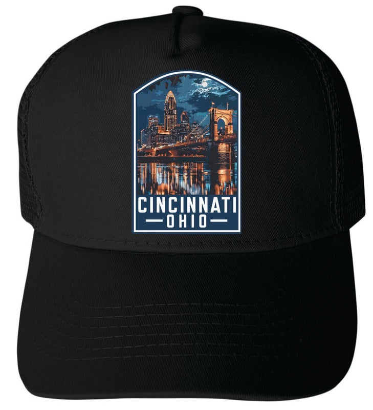 Cincinnati Ohio Unisex Mesh Back Trucker Hat with Adjustable Snapback Black