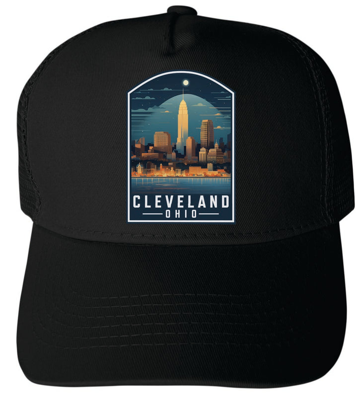 Cleveland Ohio Unisex Mesh Back Trucker Hat with Adjustable Snapback Black
