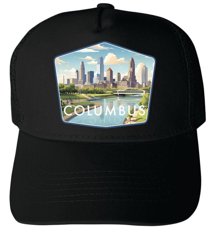 Columbus Ohio Unisex Mesh Back Trucker Hat with Adjustable Snapback Black