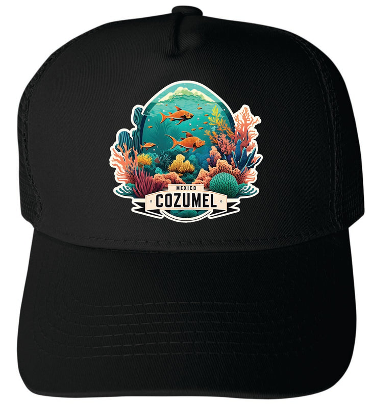 Cozumel Mexico Unisex Mesh Back Trucker Hat with Adjustable Snapback Black