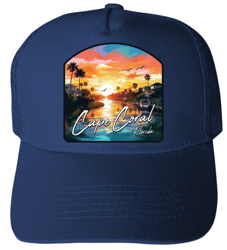 Cape Coral Florida Design A Navy Unisex Mesh Back Trucker Hat with Adjustable Snapback 4-Pack