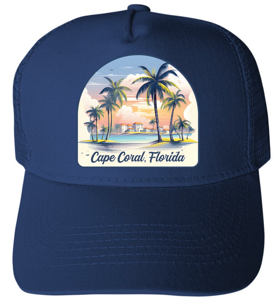 Cape Coral Florida Design B Navy Unisex Mesh Back Trucker Hat with Adjustable Snapback 4-Pack