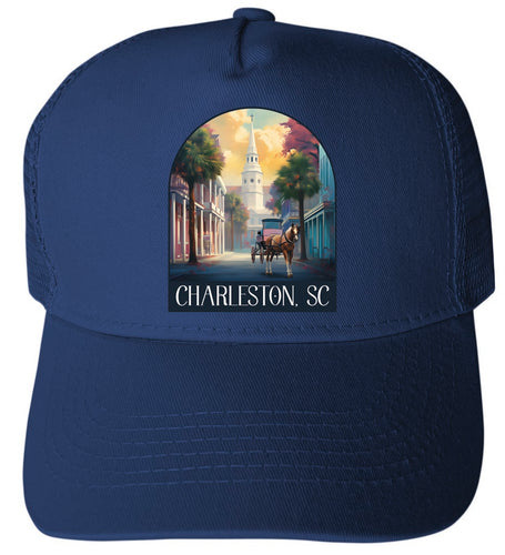 Charleston South Carolina Design A Navy Unisex Mesh Back Trucker Hat with Adjustable Snapback 4-Pack