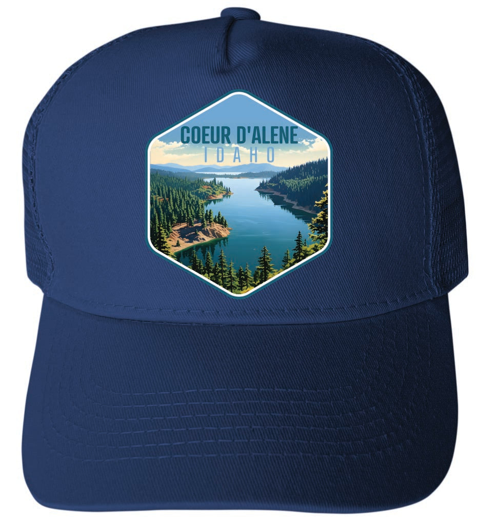 Coeur D'Alene Idaho Aerial Lake Design Navy Unisex Mesh Back Trucker Hat with Adjustable Snapback 4-Pack