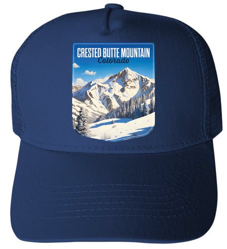 Crested Butte Mountain Colorado Snowy Mountain Design Navy Unisex Mesh Back Trucker Hat with Adjustable Snapback 4-Pack