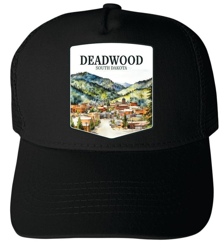 Deadwood South Dakota Unisex Mesh Back Trucker Hat with Adjustable Snapback Black