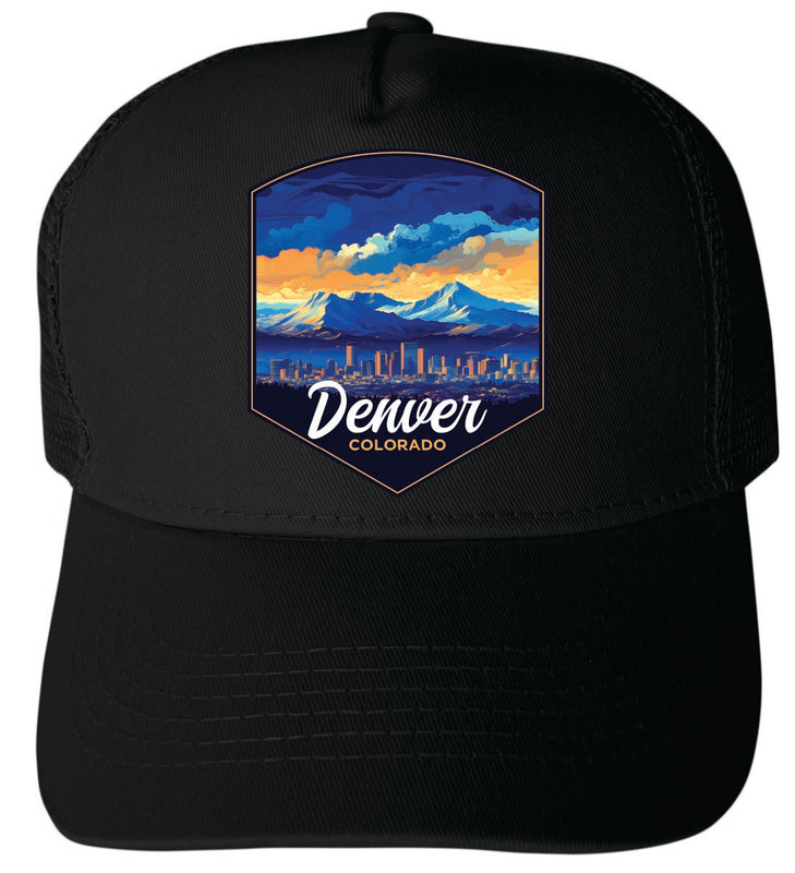 Denver Colorado Unisex Mesh Back Trucker Hat with Adjustable Snapback Black
