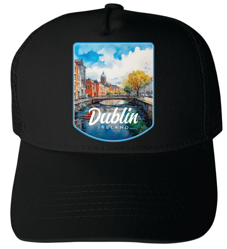 Dublin Ireland Unisex Mesh Back Trucker Hat with Adjustable Snapback Black