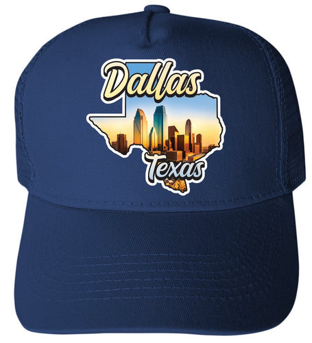 Dallas Texas Design A Navy Unisex Mesh Back Trucker Hat with Adjustable Snapback 4-Pack