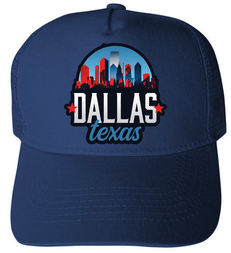 Dallas Texas Design B Navy Unisex Mesh Back Trucker Hat with Adjustable Snapback 4-Pack