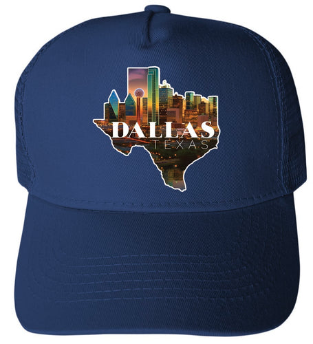 Dallas Texas Design C Navy Unisex Mesh Back Trucker Hat with Adjustable Snapback 4-Pack