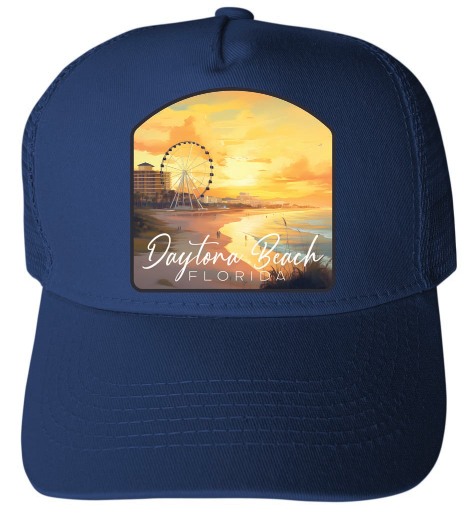 Daytona Beach Florida Boardwalk Ferris Wheel Design Navy Unisex Mesh Back Trucker Hat with Adjustable Snapback 4-Pack