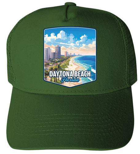 Daytona Beach Florida Ocean Shoreline Design Green Unisex Mesh Back Trucker Hat with Adjustable Snapback 2-Pack