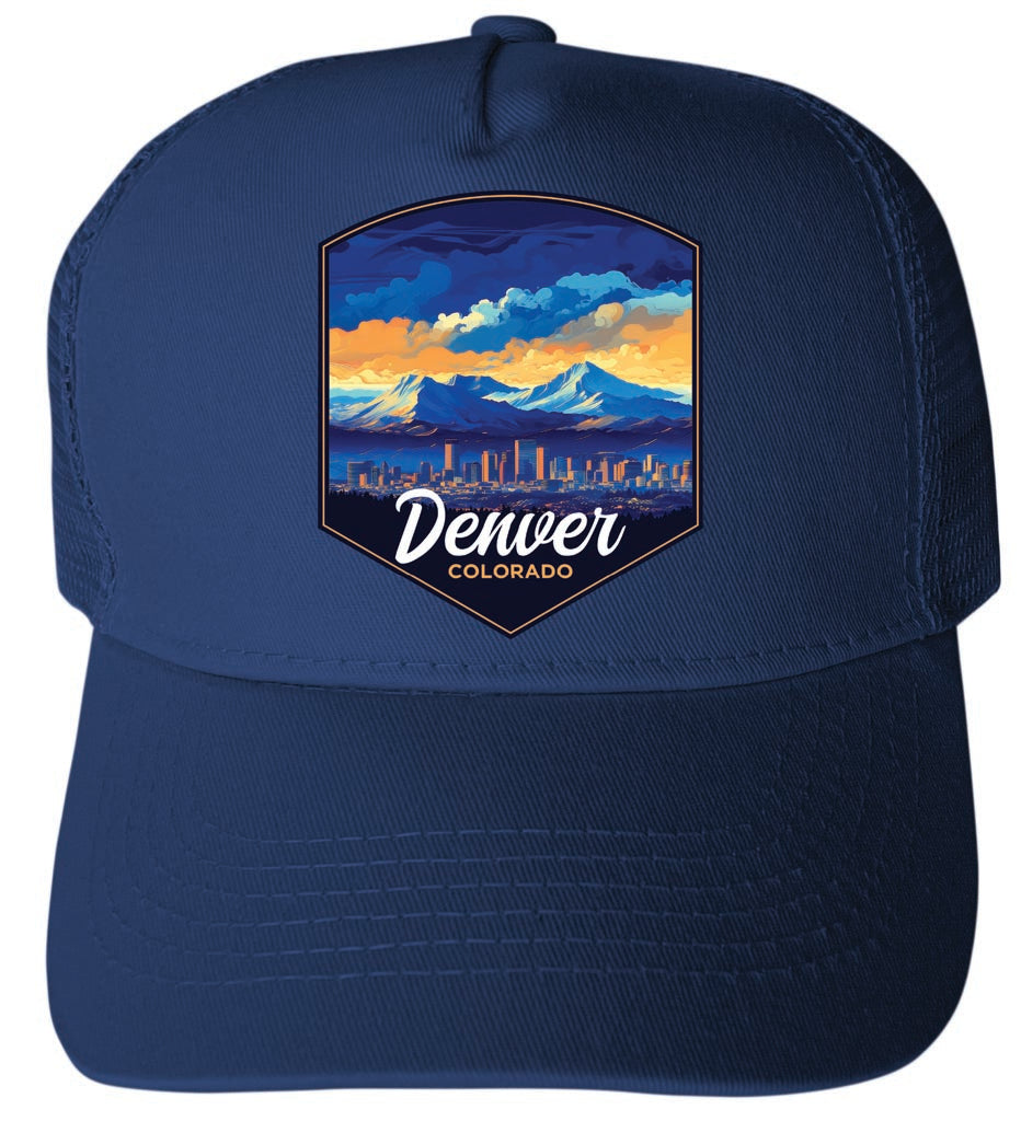 Denver Colorado Design A Navy Unisex Mesh Back Trucker Hat with Adjustable Snapback 4-Pack