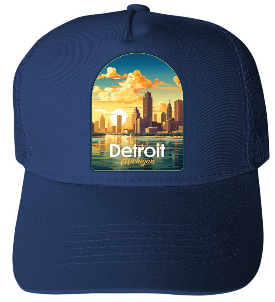 Detroit Michigan Design B Navy Unisex Mesh Back Trucker Hat with Adjustable Snapback 4-Pack