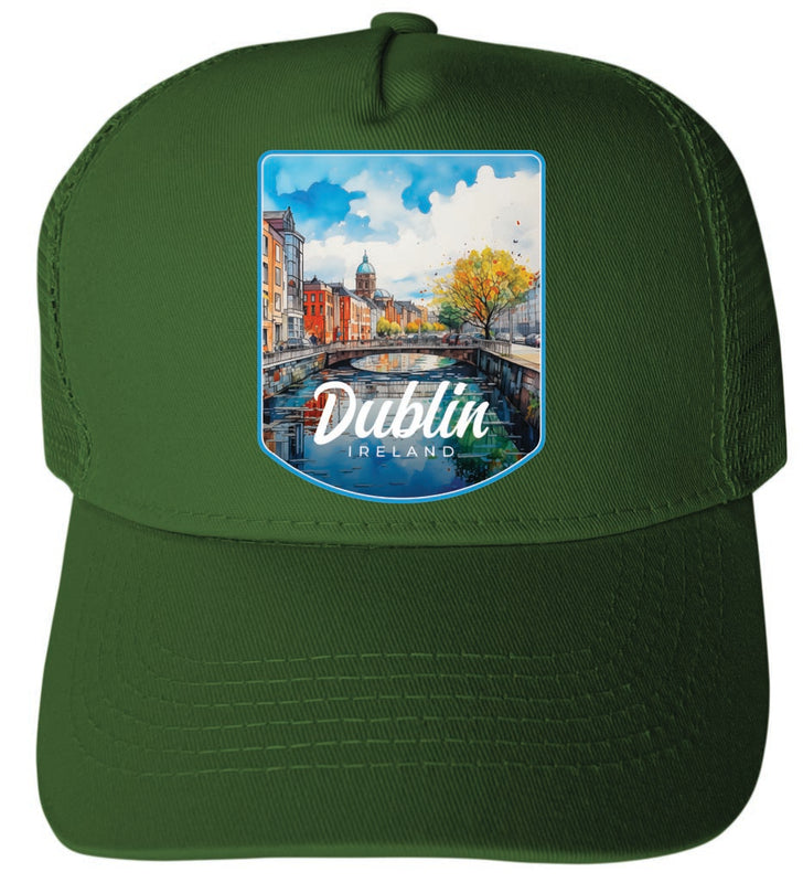 Dublin Ireland Watercolor Cityscape Design Green Unisex Mesh Back