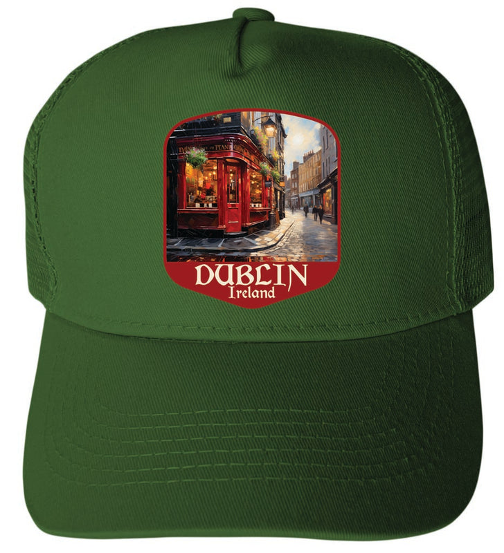 Dublin Ireland Red Pub Design Green Unisex Mesh Back Trucker Hat