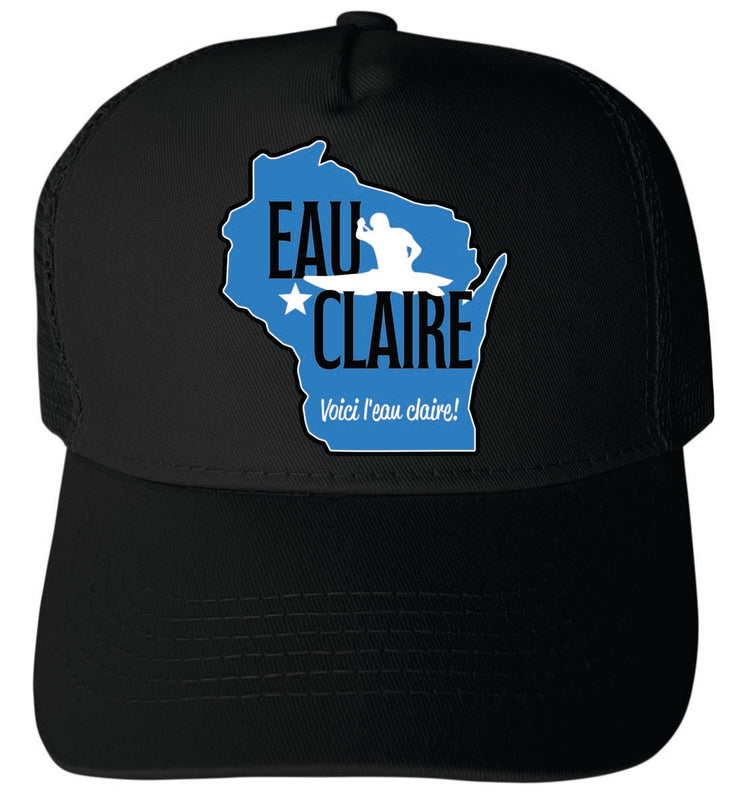 Eau Claire Wisconsin Unisex Mesh Back Trucker Hat with Adjustable Snapback Black