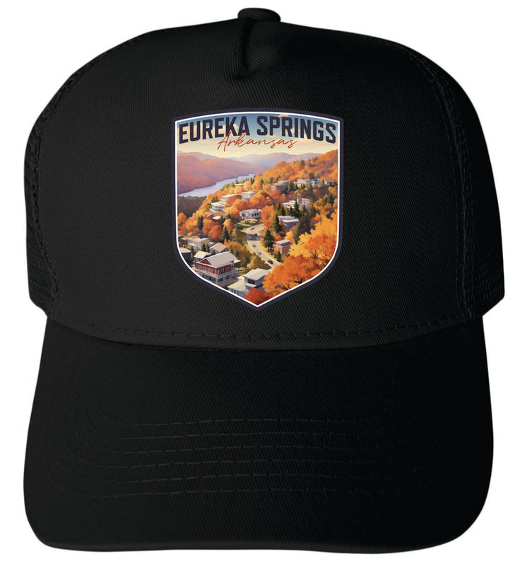 Eureka Springs Arkansas Unisex Mesh Back Trucker Hat with Adjustable Snapback Black